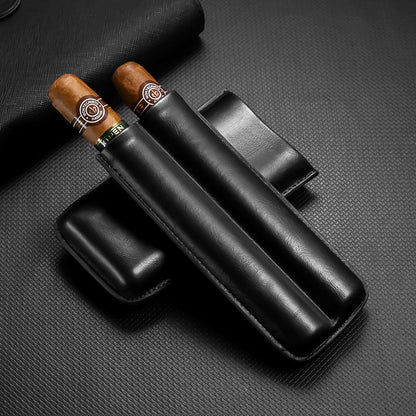 Black Eco Leather Mens 2pcs Cigar Case Leather Cigar Cases for Men