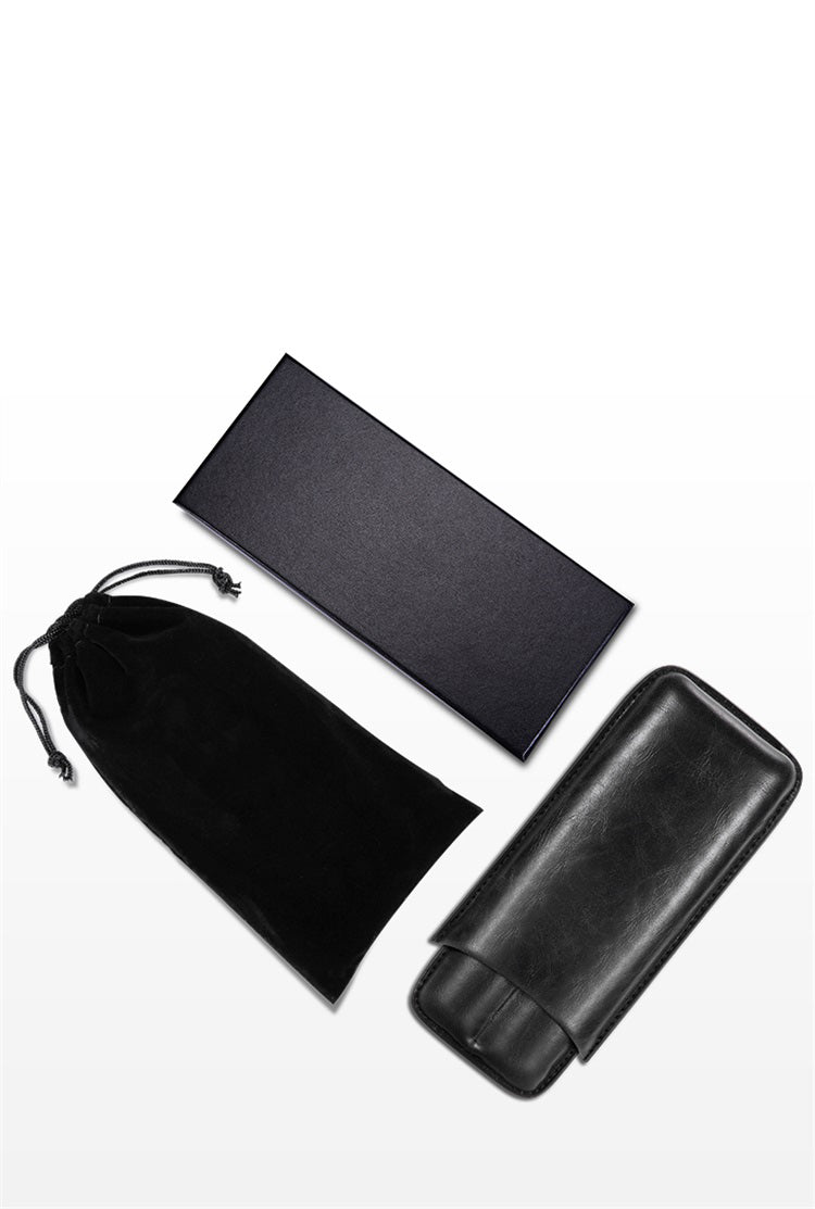 Black Eco Leather Mens 2pcs Cigar Case Leather Cigar Cases for Men