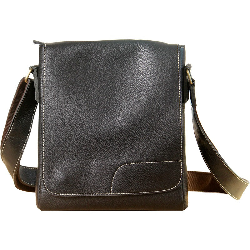 Black LEATHER MEN'S Small Side bag Vertical iPad Bag Black MESSENGER BAG FOR MEN