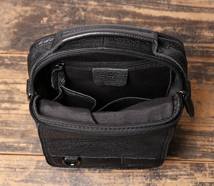 Black LEATHER MEN'S Small Side bag Vertical iPad Bag MESSENGER BAG Shoulder Bag FOR MEN