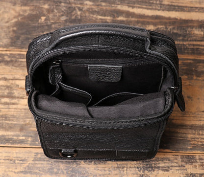 Black LEATHER MEN'S Small Side bag Vertical iPad Bag MESSENGER BAG Shoulder Bag FOR MEN