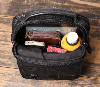 Black LEATHER MEN'S Small Side bag Vertical iPad Bag MESSENGER BAG Shoulder Bag FOR MEN