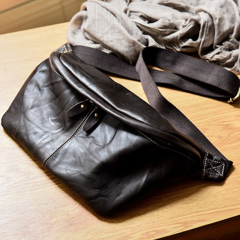 Large Leather Fanny Pack Coffee Leather Sling Bag Sling Large Crossbody Packs Hip Pack For Men