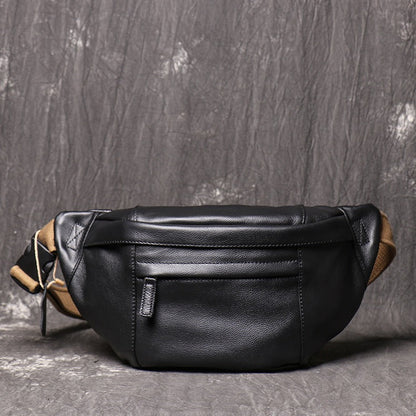 Black Leather Fanny Pack Chest Bag Leather Sling Bag Sling Crossbody Packs Hip Pack For Men