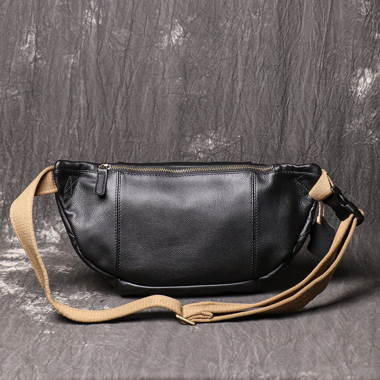 Black Leather Fanny Pack Chest Bag Leather Sling Bag Sling Crossbody Packs Hip Pack For Men