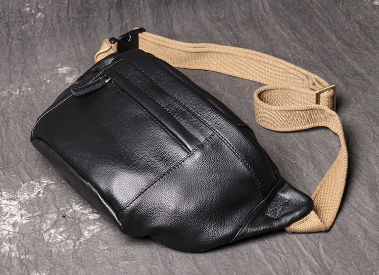 Black Leather Fanny Pack Chest Bag Leather Sling Bag Sling Crossbody Packs Hip Pack For Men