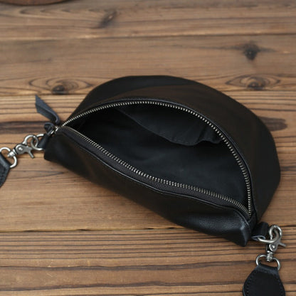 Black Leather Fanny Pack Small Men's Chest Bag Black Hip Pack Waist Bag For Men