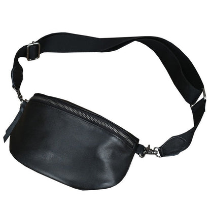 Black Leather Fanny Pack Small Men's Chest Bag Black Hip Pack Waist Bag For Men