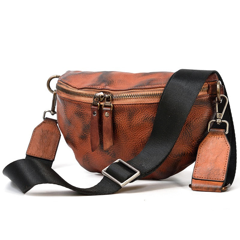 Black Leather Fanny Pack Small Men's Vintage Chest Bag Hip Pack Waist Bag For Men