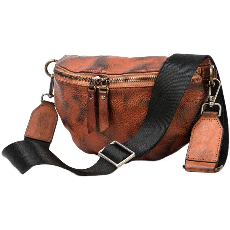 Brown Leather Fanny Pack Small Men's Vintage Chest Bag Hip Pack Waist Bag For Men