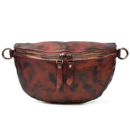 Brown Leather Fanny Pack Small Men's Vintage Chest Bag Hip Pack Waist Bag For Men