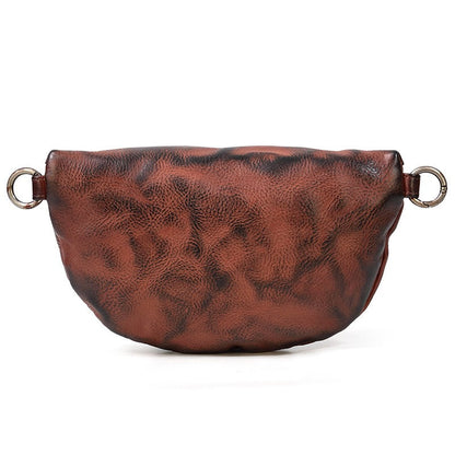 Brown Leather Fanny Pack Small Men's Vintage Chest Bag Hip Pack Waist Bag For Men