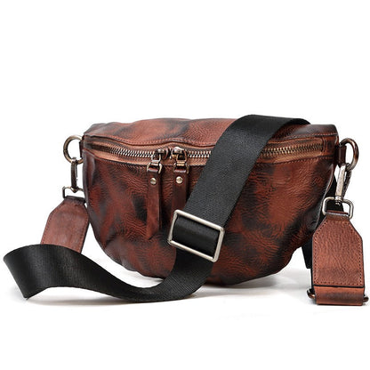 Black Leather Fanny Pack Small Men's Vintage Chest Bag Hip Pack Waist Bag For Men