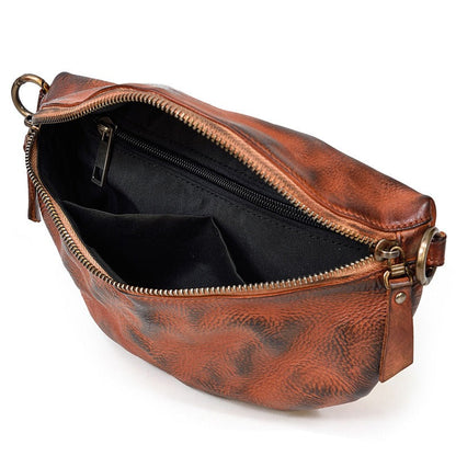 Black Leather Fanny Pack Small Men's Vintage Chest Bag Hip Pack Waist Bag For Men