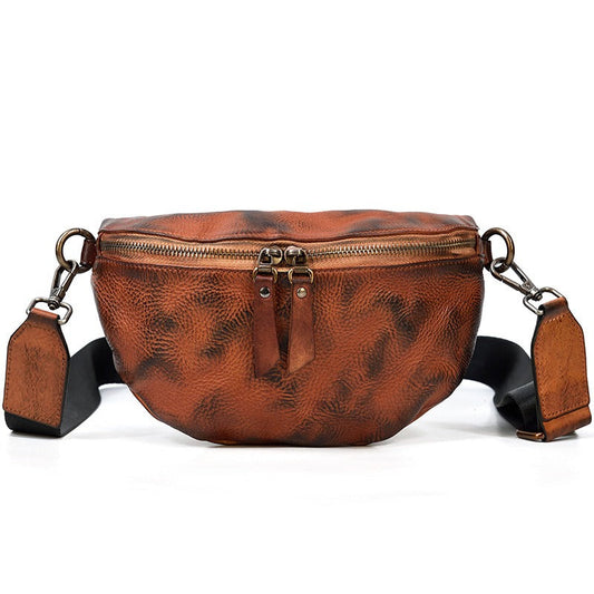 Brown Leather Fanny Pack Small Men's Vintage Chest Bag Hip Pack Waist Bag For Men