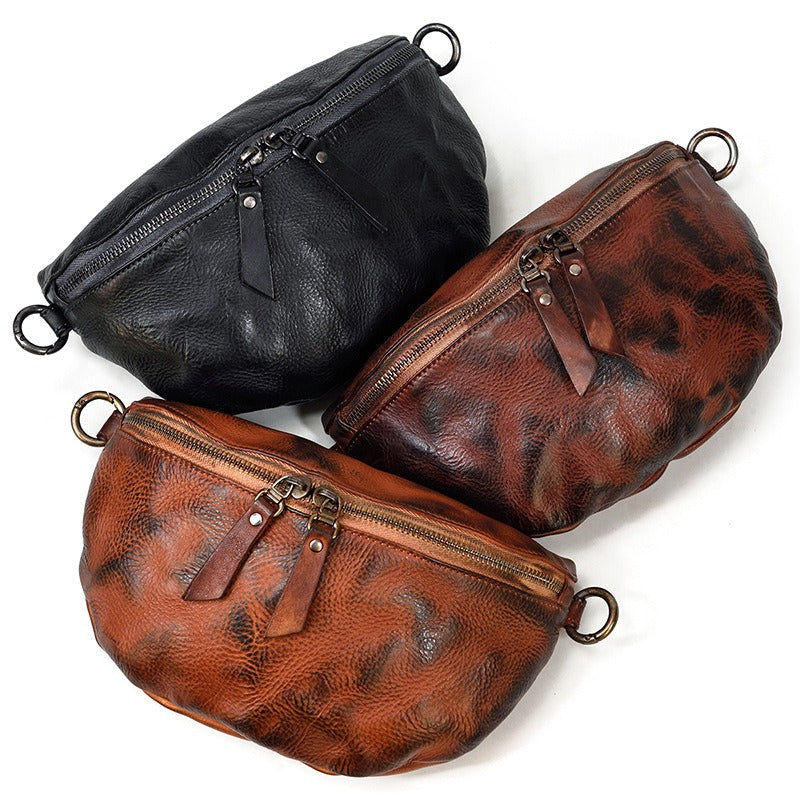 Leather Fanny Pack Small Men's Vintage Chest Bag Hip Pack Waist Bag For Men