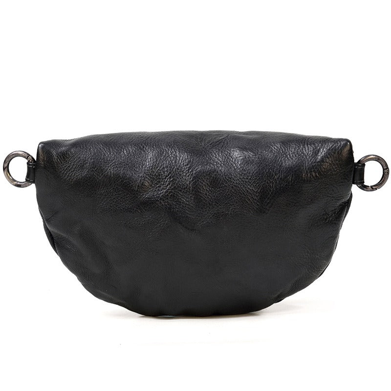 Black Leather Fanny Pack Small Men's Vintage Chest Bag Hip Pack Waist Bag For Men