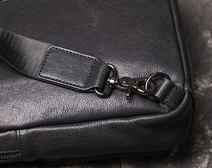 Black Leather Large Sling Bags Mens Cool Chest Bag Crossbody Packs Sling Pack for Men