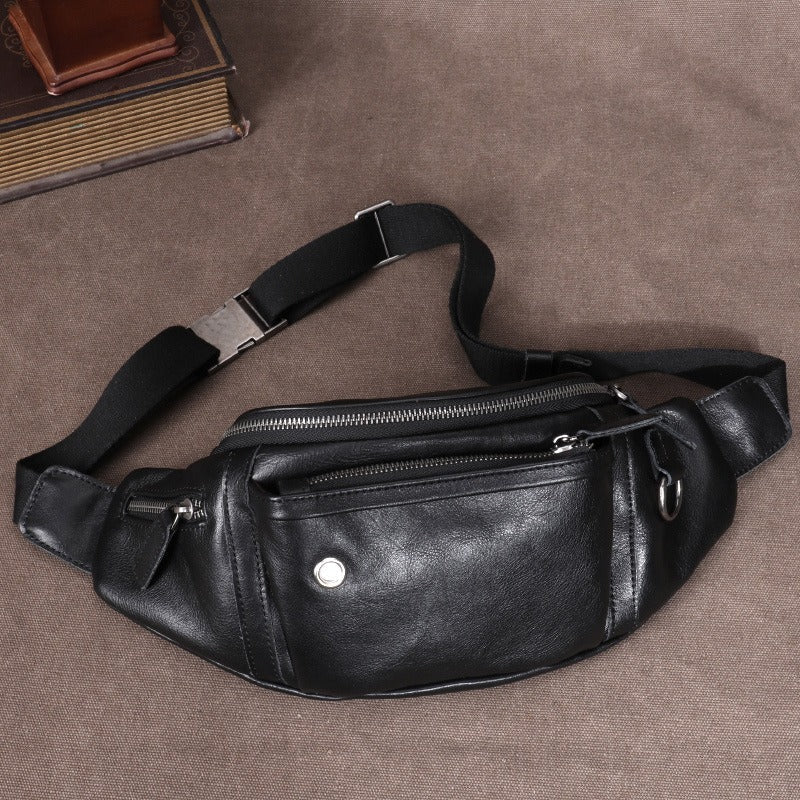 Black Leather Men Fanny Pack Waist Bag Leather Hip Pack Bum Pack For Men