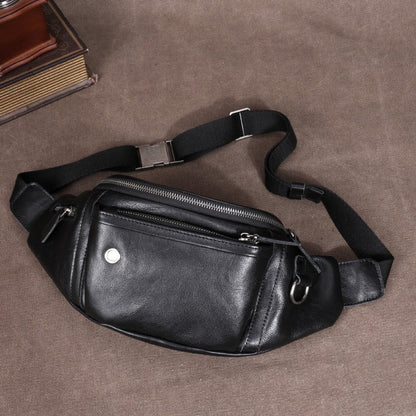 Black Leather Men Fanny Pack Waist Bag Leather Hip Pack Bum Pack For Men