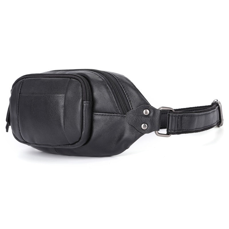 Black Leather Mens Fanny Pack Hip Packs Sling Bag Sling Pack Waist Bags for Men