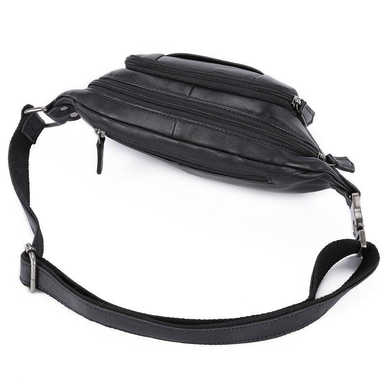 Black Leather Mens Fanny Pack Hip Packs Sling Bag Sling Pack Waist Bags for Men