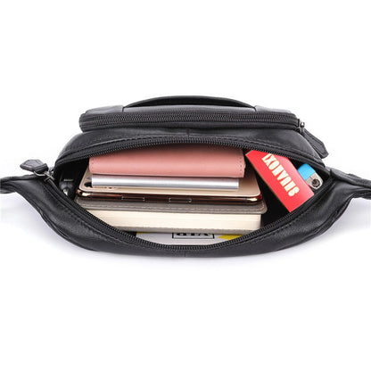 Black Leather Mens Fanny Pack Hip Packs Sling Bag Sling Pack Waist Bags for Men