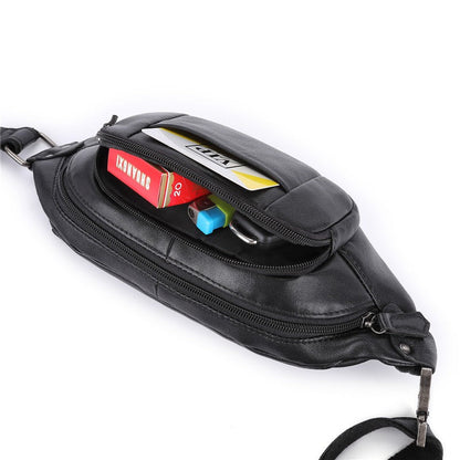 Black Leather Mens Fanny Pack Hip Packs Sling Bag Sling Pack Waist Bags for Men