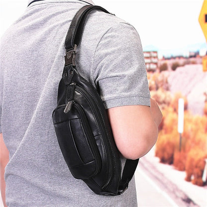 Black Leather Mens Fanny Pack Hip Packs Sling Bag Sling Pack Waist Bags for Men