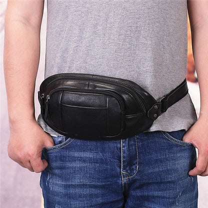 Black Leather Mens Fanny Pack Hip Packs Sling Bag Sling Pack Waist Bags for Men