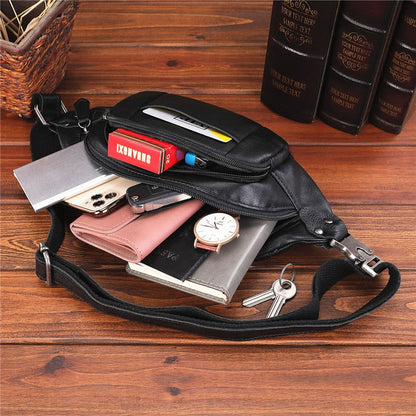 Black Leather Mens Fanny Pack Hip Packs Sling Bag Sling Pack Waist Bags for Men