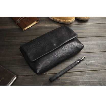 Black Leather Mens Flip Leather Wristlet Wallet Black Envelope Bag Clutch Wallet for Men