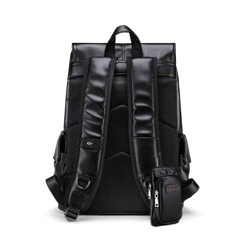 Black Leather Mens Large Backpack Travel Backpack Black Laptop Backpack for men