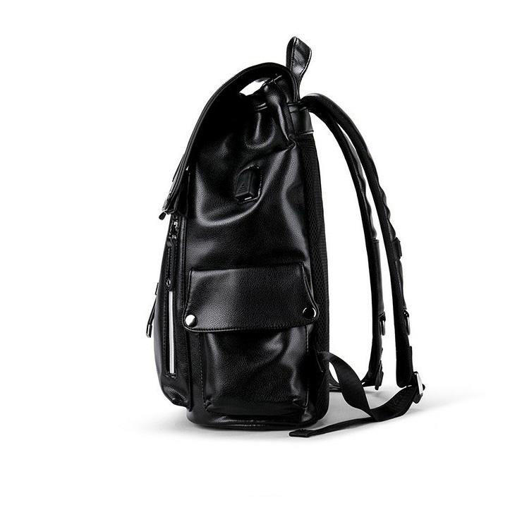 Black Leather Mens Large Backpack Travel Backpack Black Laptop Backpack for men