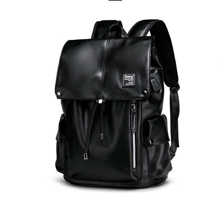 Black Leather Mens Large Backpack Travel Backpack Black Laptop Backpack for men