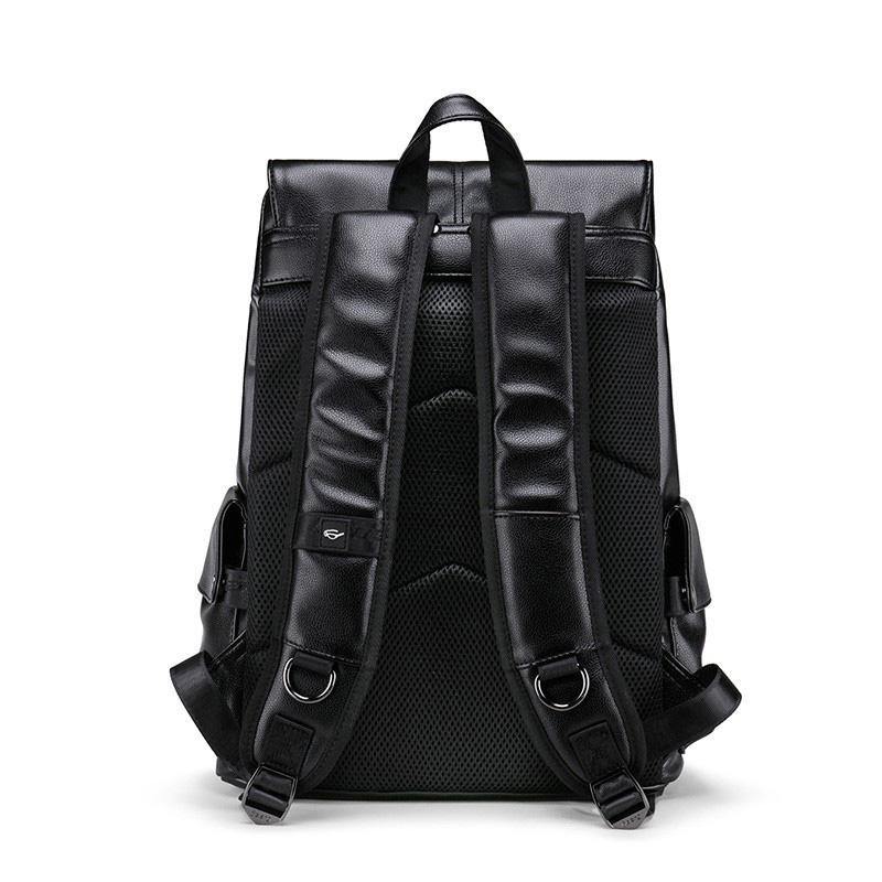 Black Leather Mens Large Backpack Travel Backpack Black Laptop Backpack for men