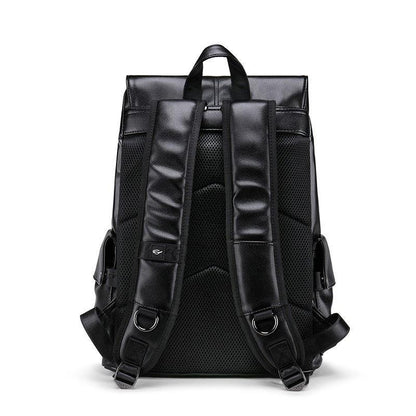 Black Leather Mens Large Backpack Travel Backpack Black Laptop Backpack for men