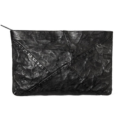 Black Leather Mens Large Leather Wristlet Wallet Black Envelope Bag Clutch Wallet for Men