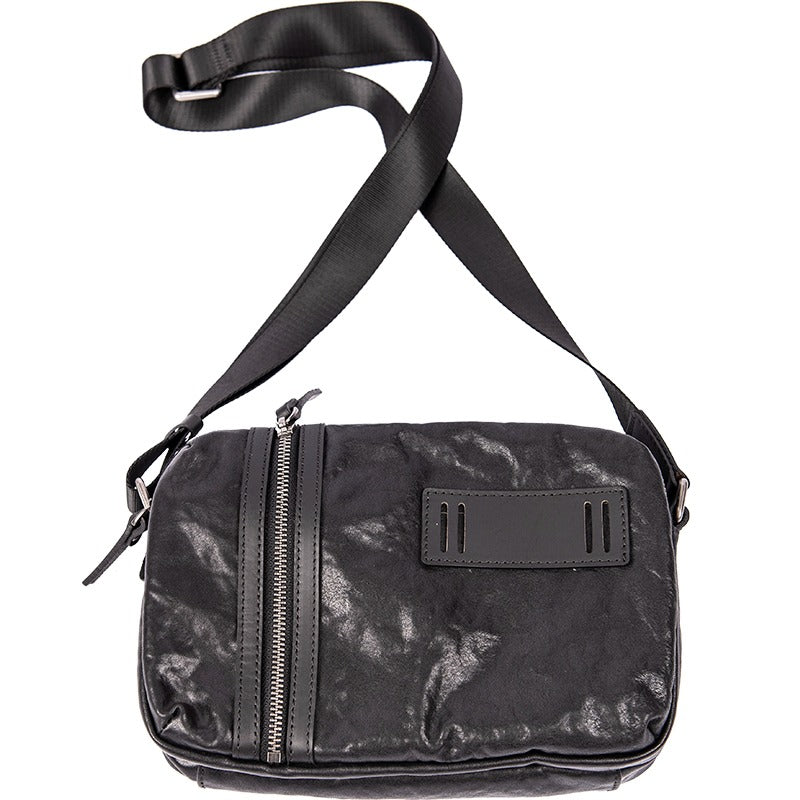 Black Leather Mens Small Courier Bag Ipad Side Bag Black Casual Messenger Bag For Men