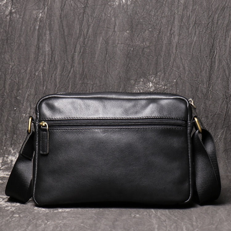 Black Leather Mens Small Courier Bag Ipad Side Bag Casual Small Messenger Bag For Men