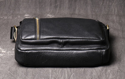 Black Leather Mens Small Ipad Courier Bag Side Bag Casual Small Messenger Bag For Men