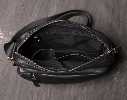 Black Leather Mens Small Ipad Courier Bag Side Bag Casual Small Messenger Bag For Men