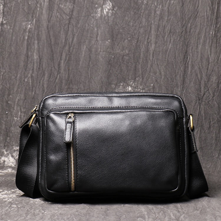 Black Leather Mens Small Ipad Courier Bag Side Bag Casual Small Messenger Bag For Men