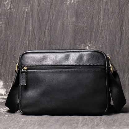 Black Leather Mens Small Ipad Courier Bag Side Bag Casual Small Messenger Bag For Men