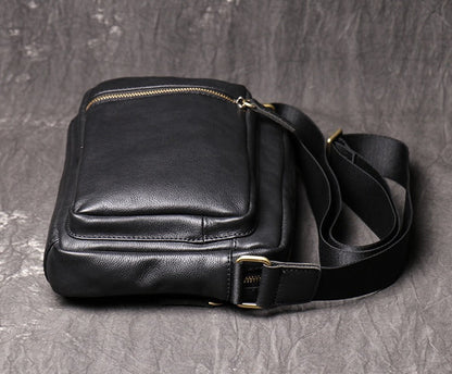 Black Leather Mens Small Ipad Courier Bag Side Bag Casual Small Messenger Bag For Men