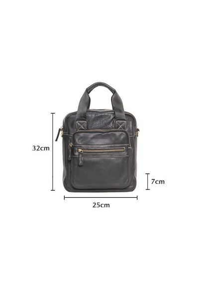 Black Leather Mens Small Vertical Messenger Bag Vertical Black Side Bags  Handbag For Men