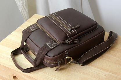 Coffee Leather Mens Small Vertical Messenger Bag Vertical Coffee Side Bags  Handbag For Men