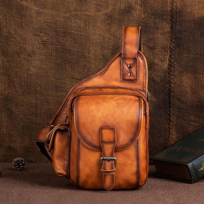 Leather Sling Bag Chest Bag Sling Crossbody Bag Sling Tan Travel Bags Sling Hiking Bag For Men