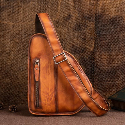 Leather Sling Bag Chest Bag Sling Crossbody Bag Sling Tan Travel Bags Sling Hiking Bag For Men