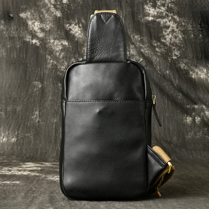 Black Leather Sling Bag Mens Minimalist Leather Sling Pack Cool Sling Crossbody Packs For Men